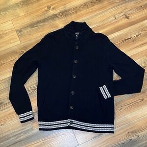 Y2K AEO American Eagle Men’s Navy Bomber Button Up Cardigan Size Small